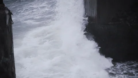 Large waves and breakwater Stock Footage 203975060