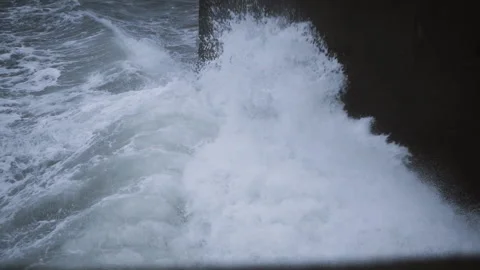 Large waves and breakwater Stock Footage 203975071