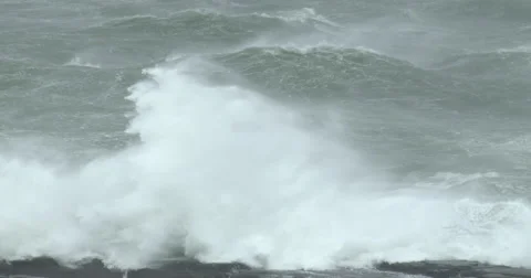 Large Waves And Stormy Seas Lash Coast Stock Footage 69005768