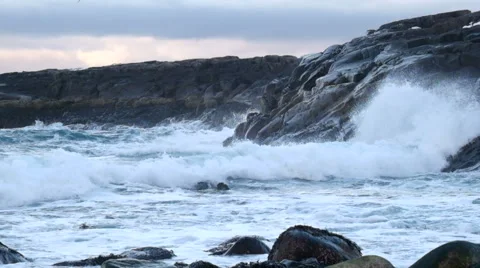 Large waves beating against the rocks in the North Sea. Stock Footage 62708210