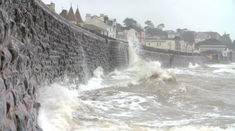 Large Waves Breaking Against Sea Wall At Dawlish In Devon Stock Footage 40443389