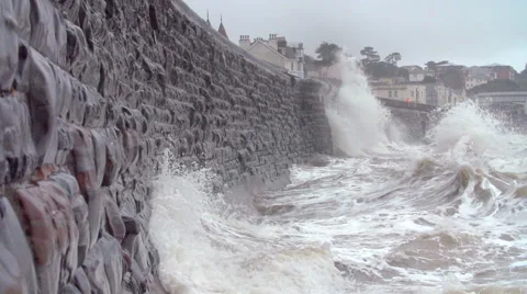 Large Waves Breaking Against Sea Wall At Dawlish In Devon Stock Footage 40443799