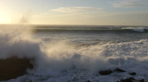 Large waves breaking on California coast Stock Footage 35168836