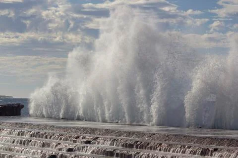 Large waves breaking on the shore Stock Photos