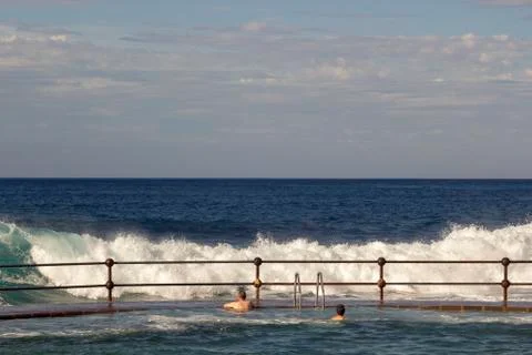 Large waves breaking on the shore Stock Photos