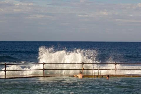 Large waves breaking on the shore Stock Photos