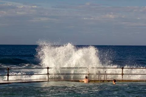 Large waves breaking on the shore Stock Photos