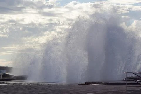 Large waves breaking on the shore Stock Photos