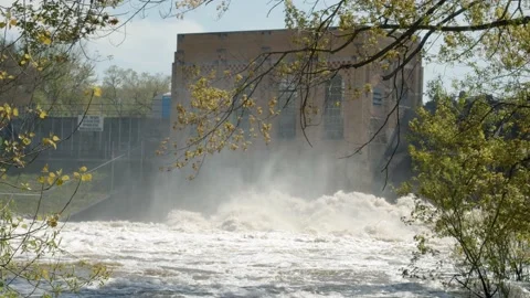 Large waves churning on the flooded river after a dam. 4k60p Stock Footage 132516212