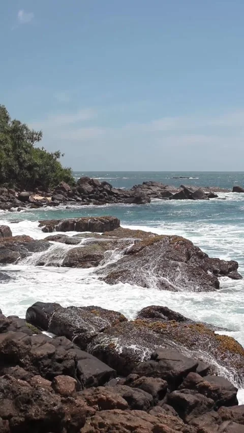 Large waves hitting the rocks Stock Footage 281856901