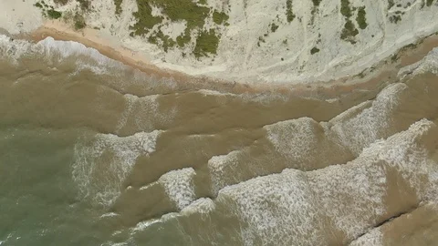 Large waves on the sea coast.Slow motion aerial drone view Stock Footage 97459551