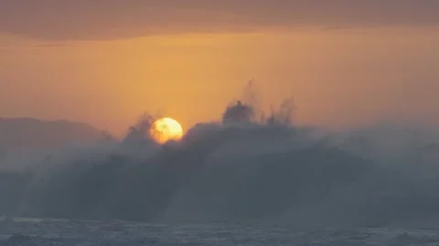 Large waves at sunset, North Shore, Hawaii Stock Footage 230121172