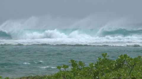 Large Waves Surf Crash Ashore Ahead of Hurricane Stock Footage