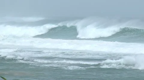 Large Waves Surf Crash Ashore Ahead of Hurricane Stock Footage 11879502