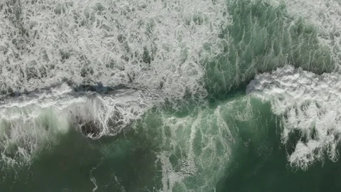 Large waves on the surface of the sea. Aerial view from the drone Stock Footage 97336769