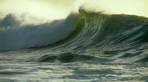 Large waves as they crest and break in slow motion. Stock Footage 20175926