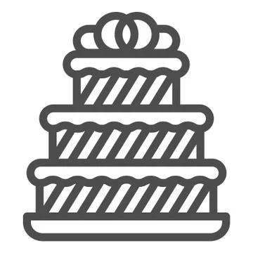 Large wedding three layer cake line icon, Birthday cupcake concept, Three tiered 스톡 일러스트