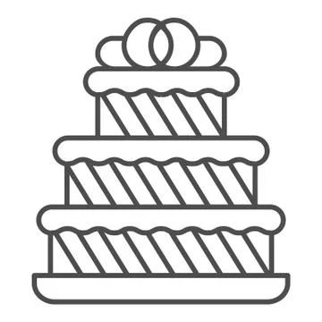 Large wedding three layer cake thin line icon, Birthday cupcake concept, Three 스톡 일러스트