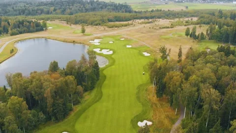 Large wedding venue complex with green meadows in autumn 스톡 동영상 153937210