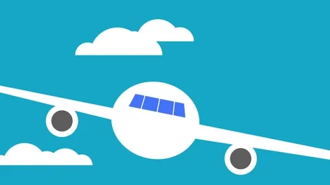 Large white airplane in flight. White clouds move horizontally. 2d animation. Stock Footage 148223790