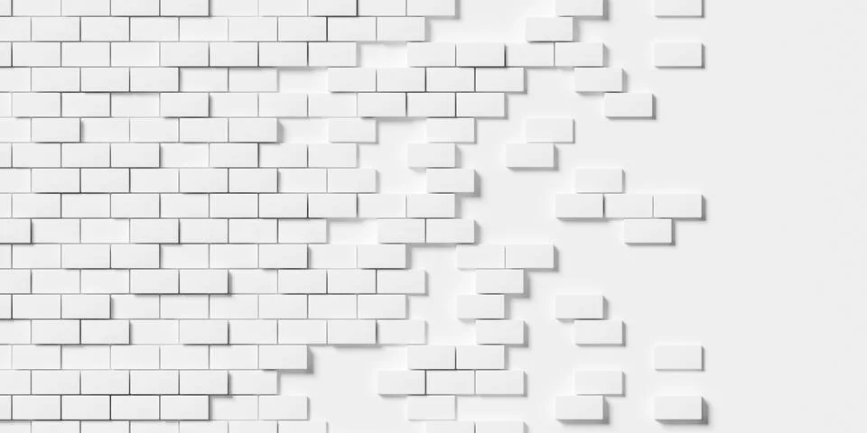 Large white boxes or bricks with random height offset geometry brickwall ba.. Ilustración de archivo