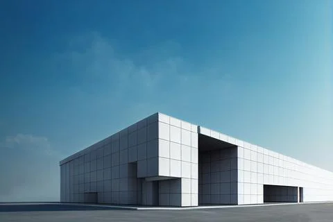 A large white building with sharp corners in a minimalistic style. Stock Illustration