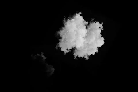 Large white cloud with small companion isolated on black background 写真素材