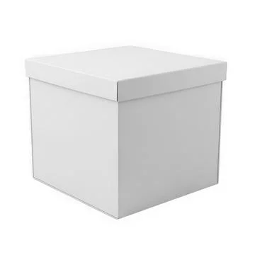 A large white cube-shaped box with a lid sitting on a white background Illustrazione stock
