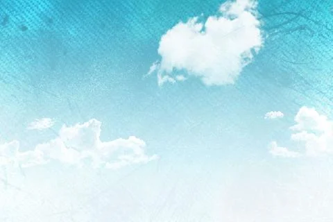 Large white cumulus cloud is floating in flat design gradient blue sky, textured Stock Photos