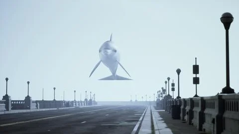 A large white dolphin is flying over a bridge Ilustração Stock