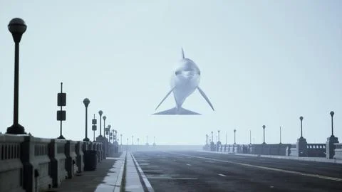 A large white dolphin is flying over a bridge Ilustração Stock