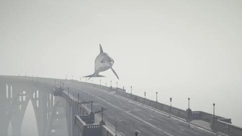 A large white dolphin is flying over a bridge Ilustração Stock