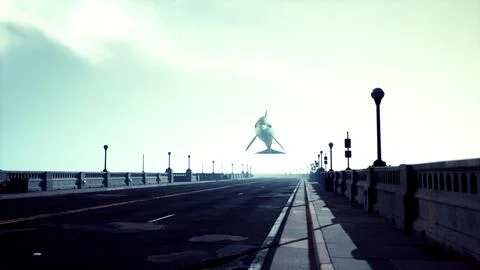 A large white dolphin is flying over a bridge Ilustração Stock