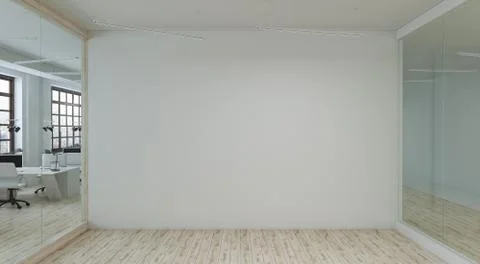 Large white empty wall in a meeting room. 3d rendering Stock Illustration