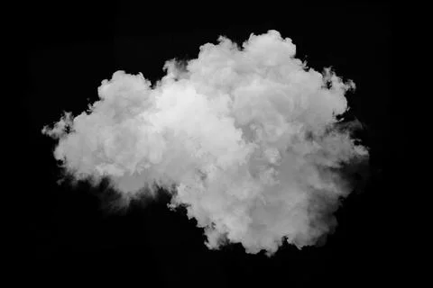 Large white fluffy cloud isolated on solid black background for design Stock Photos