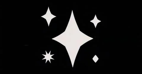 Large white four-pointed star shining in digital black backdrop, with geometr イラスト素材