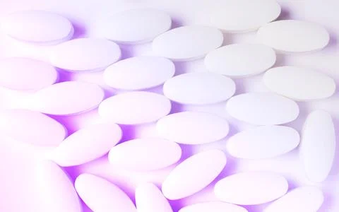 Large white pills close up, toned image Stock Photos