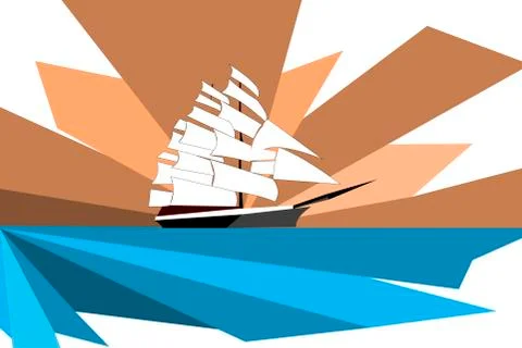 Large white sailboat and rays. Stock Illustration