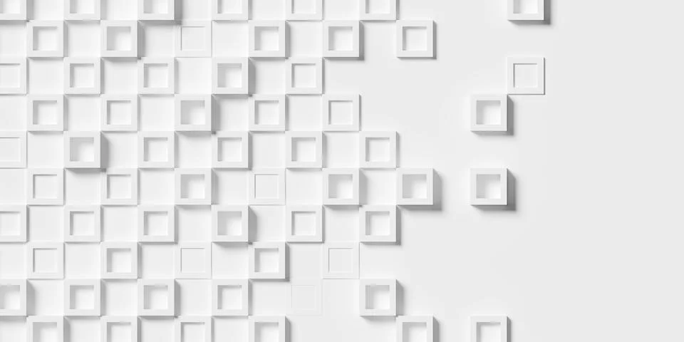 Large white square or cube frames with random height geometry background wa.. Stock-Illustration