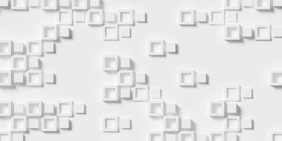 Large white square or cube frames alternating with cubes or boxes geometry .. Illustrazione stock