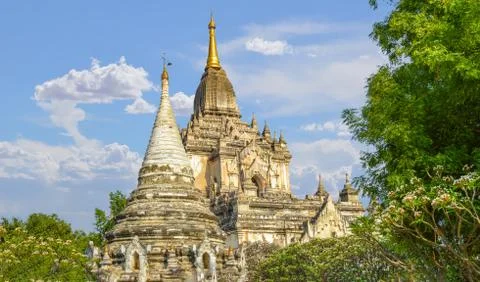 Large White Temple Surrounded By Trees in Bagan Stock Photos
