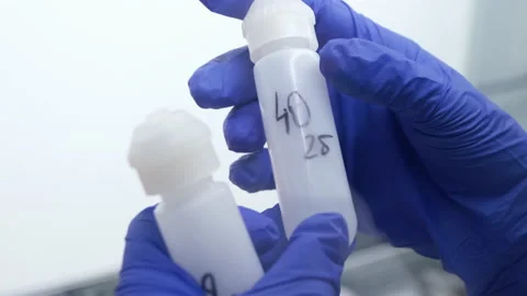 A large white test tube and pours a chemical. Stock Footage 166409086