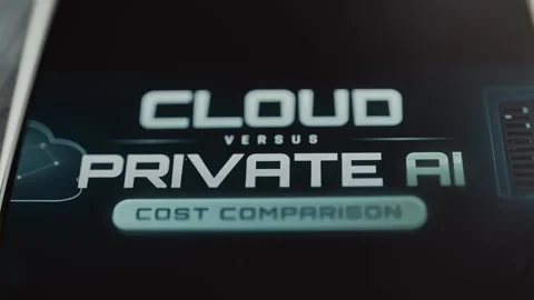 Large white text reads Cloud versus Private AI Stock Footage 343374809
