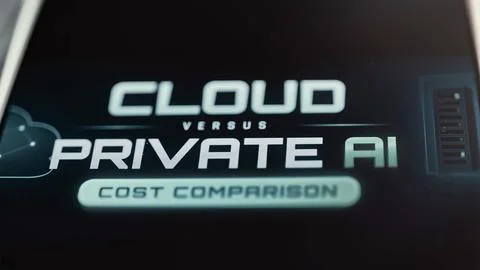 Large white text reads Cloud versus Private AI 库存照片