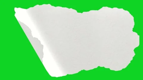 Large white torn paper piece floating flat view revealing animated on green Stock Footage 335216489