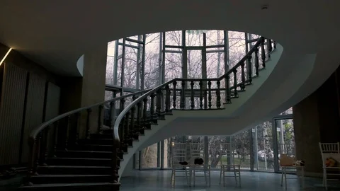  Large wide staircase. Large windows all over the wall. Stock Footage 121020680