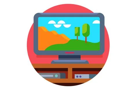 Large widescreen TV set stand on tv table Stock Illustration