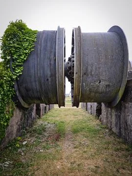 Large winch winding drum Stock Photos