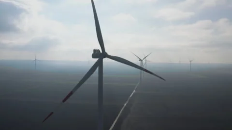 Large Wind Farm Aerial Stock Footage 260606573