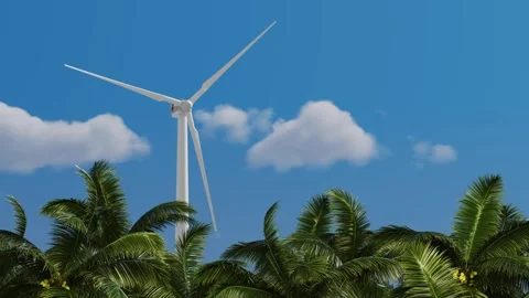 Large wind turbines generate electricity,  view from below of turbines Stock Footage 306889779